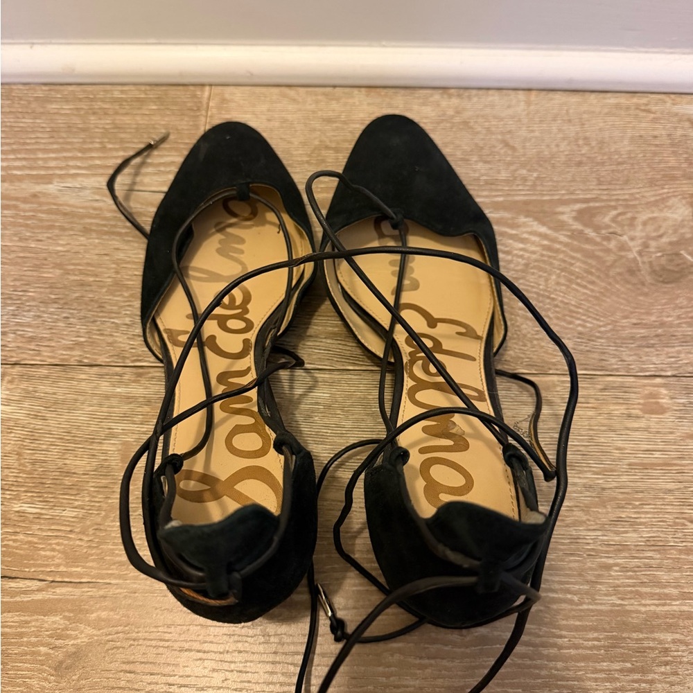 Sam Edelman Black Lace-Up Pointed-Toe Flats